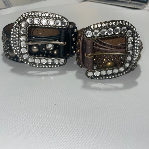 100% manmade material crocodile indent black and brown rhinestone belts - Picture 6 of 13